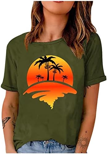 Hawaii Plaj Gömlek kadın Palmiye Ağacı Sörf kısa kollu t-shirt Crewneck Tee Üstleri Tatil Rahat Tatil Tunik Üst