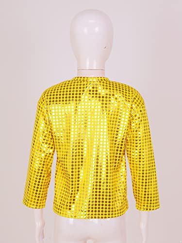 Kvysınly Erkek Kız Sparkly T-Shirt Sequins Uzun Kollu Atletik Üst Modern Hip Hop Caz Sokak Dans Bluz Clubwear