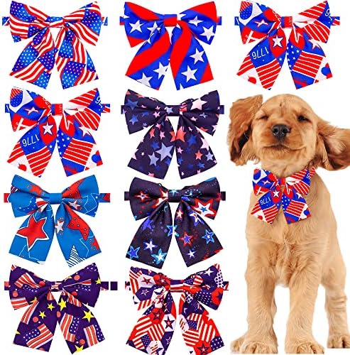 8 pcs 4th Temmuz Bağımsızlık Günü Amerikan Bayrağı Köpek Bowties, Pet Kedi ve Köpek Yurtsever Bağımsızlık Günü Yaka ile Yaylar
