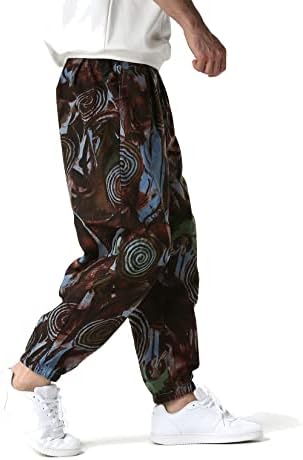 LucMatton erkek rahat Retro tarzı desen baskı Jogger pantolon elastik bel ile