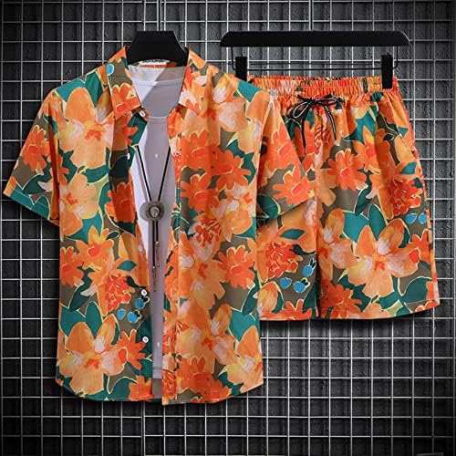 2 Parça Eşofman Kıyafetler Erkekler için Streç Tropikal havai gömleği ve Kısa Setleri Vintage gündelik spor giyim Eşofman