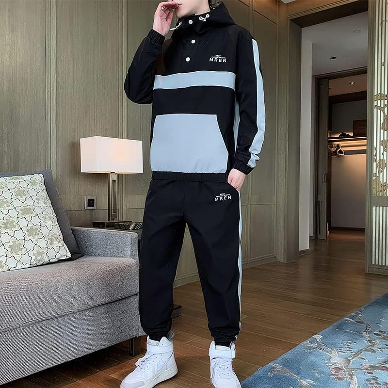 Erkek Streetwear Kargo Kazak kapüşonlu eşofman üstü 2 Parça Setleri Ceket ve Kargo Pantolon Gevşek Fit Pantolon Hip Hop Ceket