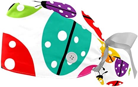 Ayarlanabilir Fırçalama Kabarık Kap 2 ADET Renkli Ladybirds Çalışma Şapka Saç Kapağı At Kuyruğu Kılıfı Cerrahi Hemşire Kap