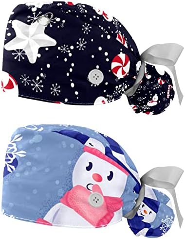 Nıaocpwy Ayarlanabilir Çalışma Kap Düğmeleri ile Noel Kardan Adam ve Yıldız Desen Cerrahi Elastik Bandaj Kravat Geri Şapka