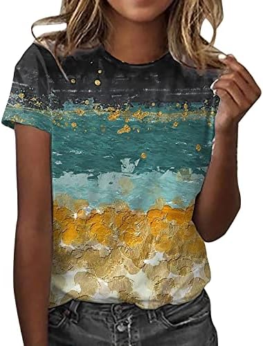 Adpan Bayan Günlük Yaz Baskı O Boyun Tankı Üstleri Kısa Kollu Egzersiz Gömlek Casual Gevşek Tees Balıkçı Yaka futbol tişörtü