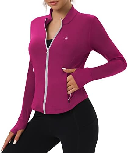 Truity kadın Kırpılmış Koşu Ceket Hafif Slim Fit Tam Zip Up Egzersiz Althletic Ceket Başparmak Delikleri Cepler ile
