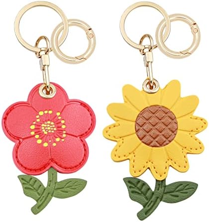 XEEWEN Airtag Ayçiçeği Anahtarlık Tutucu 2 Paket,sevimli Çiçek Deri Anahtarlık Durumda Apple Airtag Kadınlar Kızlar için