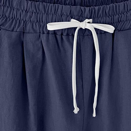 Pamuk Keten Şort Kadınlar için 2023 Yaz Rahat İpli Diz Boyu Bermuda Şort Yürüyüş Atletik Plaj kısa pantolon