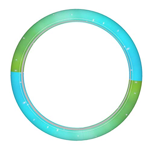 Açık Mavi, Yeşil Neon Yıldız İle 15 inç 3D genel suni deri direksiyon kılıfı dikiş, iğne ve iplik ile kaymaz siyah