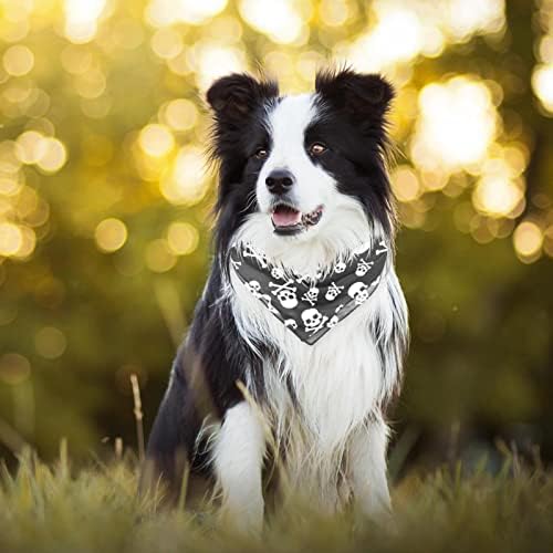 2 Paket Köpek Bandana Yıkanabilir Kare Köpek Eşarp Fular Köpek Önlükler Kız ve Erkek Kafatası Crossbones Desen Ayarlanabilir