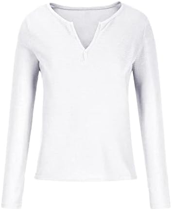 V Yaka Gömlek Kadınlar için Bahar Dışarı Çıkmak Üstleri Düz Renk T Shirt Rahat bol tişört Uzun Kollu Rahat Şık Bluzlar