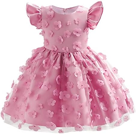 KAGAYD Kızlar Vintage Elbise Çocuk Kız Fly Kollu Pageant Elbise Doğum Günü Partisi Çocuk Çiçek İlmek Kostüm Kıyafeti Prenses