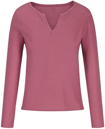 V Yaka Gömlek Kadınlar için Bahar Dışarı Çıkmak Üstleri Düz Renk T Shirt Rahat bol tişört Uzun Kollu Rahat Şık Bluzlar