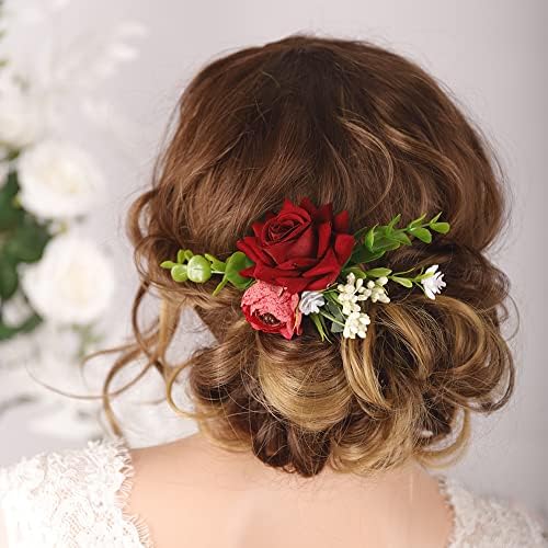Jumwrıt Gelin Gül saç tokası Çiçek Saç Tokası Moda Yapraklar Headpieces Düğün Çiçek saç aksesuarları Gelin Nedime Kadınlar