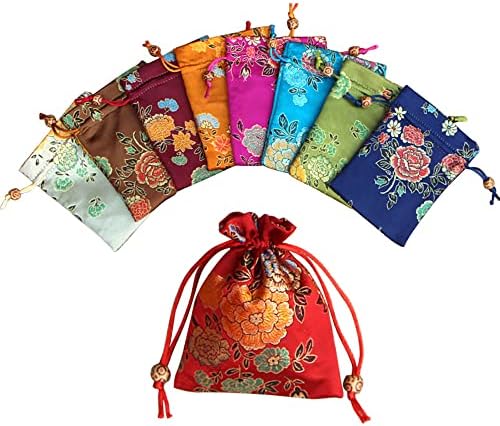 Booluee 9 Adet Çin İpek Brokar İşlemeli İpli Takı Torbalar bozuk para çantaları hediye keseleri Şeker Kılıfı takı çantaları