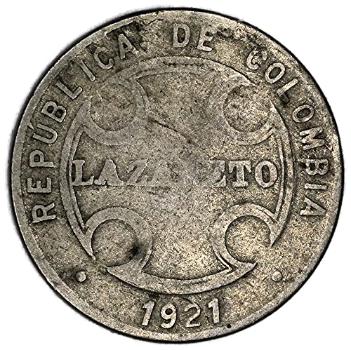 1921 CO Kolombiya Leprosarium Sikkeleri 5 Centavos İyi