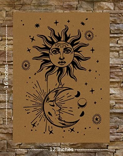 Güneş ve Ay Tuval Baskı / Geri Yama - Grunge Hippi Pentagramı Gotik Goth Gizli Pentagram Yıldız Manevi Kutsal Doğa Sembolü