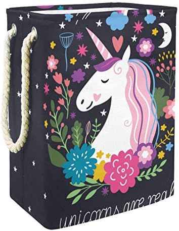 DEYYA Su Geçirmez çamaşır sepetleri Uzun Boylu Sağlam Katlanabilir Sihirli Unicorn Gerçek Çiçek Ay Baskı Sepeti Yetişkin