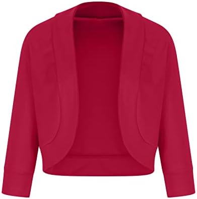 Kırpılmış Blazer kadınlar için Zarif Şal Yaka Mahsul Açık Ön Ceket Uzun Kollu Çalışma Ofisi Blazer Ceket Katı Takım Elbise