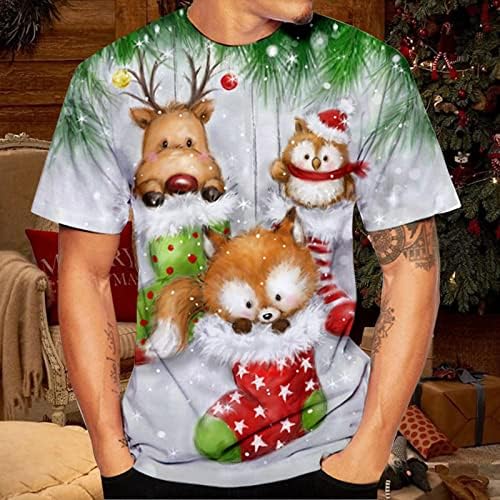 WOCACHİ Noel Kısa Kollu T-Shirt Mens için, Komik Noel Noel Baba Baskı O Boyun Tee Tops Egzersiz Tasarımcı Tshirt
