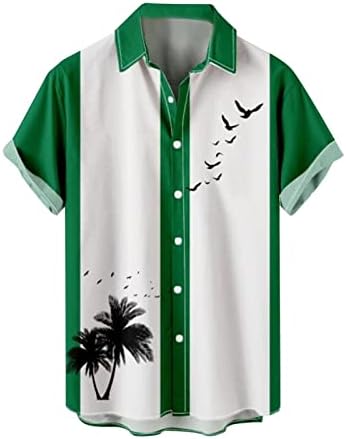 Erkek Klasik Fit Hawaii Gömlek Yaz Rahat Kısa Kollu Yatay Aloha Gömlek Tee Düğme Aşağı Bluz Üst