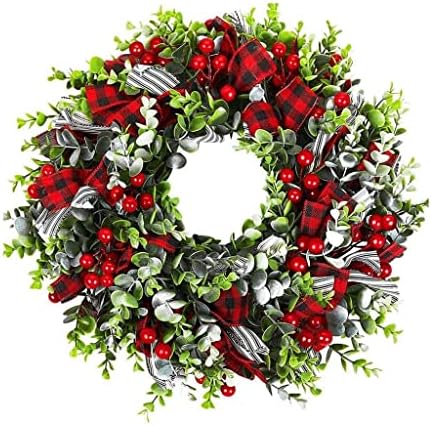 SDFGH Noel Çelenk Ön Kapı için Kış Çelenkleri Kırmızı Dut Yaprak Dökmeyen Yaprak Rattan Tabanlı El İşi Çiftlik Evi Çelengi