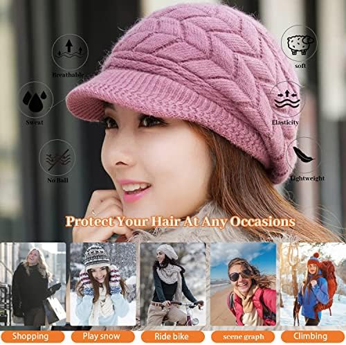 Weradau Kadın Kış Şapka, Yumuşak Yün Örgü Bere Şapka Kadınlar için, Polar Astarlı Kar Kayak Kapaklar Hımbıl Kış Şapka ile