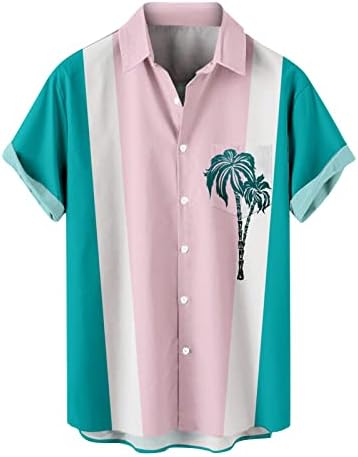 T Shirt Erkek Grafik ,Moda Baskılı Düğme Aşağı Yaka Kısa Kollu Slim Fit Gömlek Yaz Plaj Tatil T Shirt