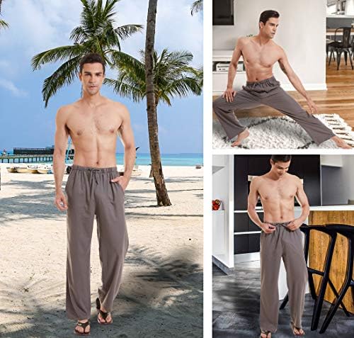 YuKaıChen erkek Keten Pamuk Yoga Pantolon Rahat Gevşek Sweatpants Plaj Pantolon dinlenme pantolonu