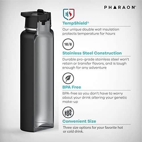 PHARAON Yeniden Kullanılabilir Spor ve Yürüyüş Su Şişesi / Vakum Yalıtımlı Paslanmaz Çelik / Çift Duvarlı / BPA İçermez /