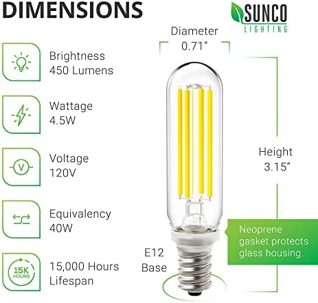 Sunco 24 Paket T6 LED Şamdan Ampul, E12 Edison LED Kısılabilir Borulu Vintage Tarzı, 2700K Yumuşak Beyaz, 4W=40W, 450 LM,
