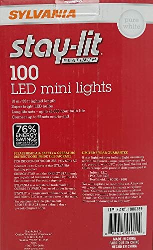 Energy Star Sylvania Stay-Lit Platinum 100 Led Mini ışıklar (Saf Beyaz) (2'li Paket)