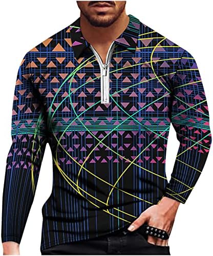 Moda Gömlek Erkekler için 3D Dijital Baskı Yaka Yaka Yarım Fermuar Uzun Kollu Kazak Bluz Rahat Çok Yönlü Üstleri