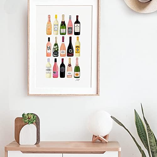 Şarap Şişeleri Duvar Sanatı / Poster / Sanat Baskısı / Şarap Dekoru / Bar / Alkol / Estetik / Şampanya / Gül / Kırmızı /