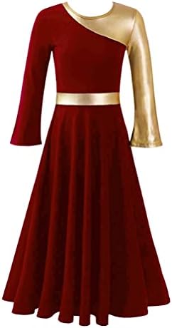 Aıslor Kızlar Fırfır Metalik Altın Renk Blok Övgü Dans Elbise Lirik Ibadet Dans Tunik Elbise uzun elbise Giyim