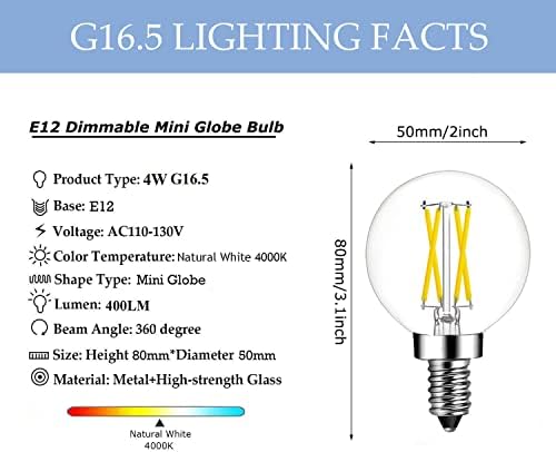 Greeogın E12 Led Ampul Kısılabilir G16. 5 Edison Küre Ampul,4 W Doğal Beyaz 4000 K 40 Watt Eşdeğer 400lm, E12 Şamdan Tabanı