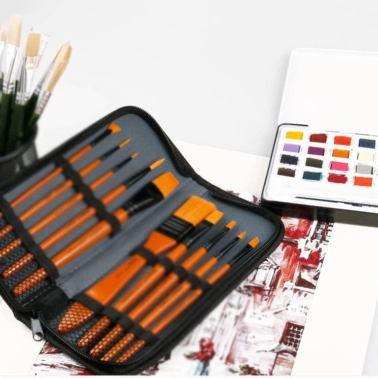 FZZDP 10 adet Suluboya Yağlıboya Çok Fonksiyonlu Naylon Fırça Bez Çanta ile Sanat Malzemeleri Fırça Seti (Renk : D, Boyut