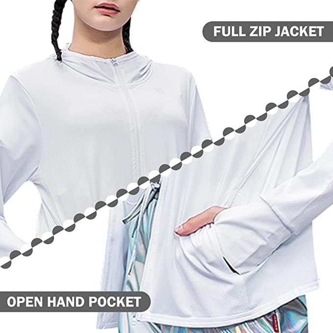 Zando UPF 50 + UV koruma giyimi Zip Up Güneş Koruma Hoodie Kadınlar Hafif UV Ceketler güneş tişörtü Yürüyüş için
