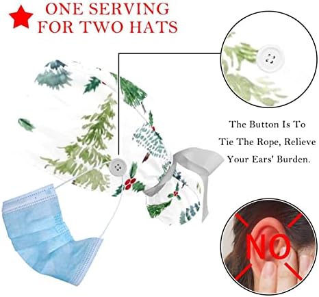 2 Paket çalışma kapağı Kadınlar için Düğme ile Uzun Saç Ayarlanabilir Elastik Kravat Geri Kabarık Kapaklar Kar Tanesi Noel