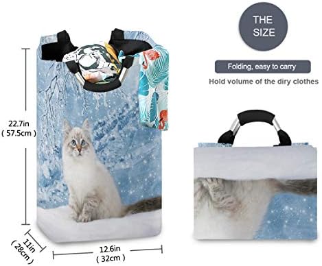 ALAZA Kış Buz Kedi Yavru Şube Ağacı çamaşır sepeti Sepet Büyük saklama kutusu için Kolları ile hediye Sepetleri, yatak Odası,