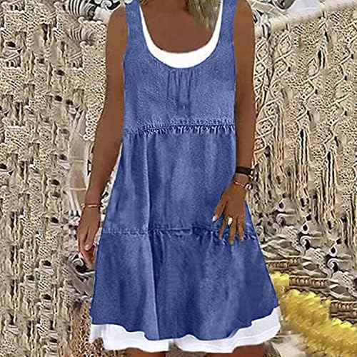 WYTong kadın Günlük elbiseler Yaz Elbiseler Plaj Kısa Kolsuz Baskılı Sahte İki parçalı Elbise