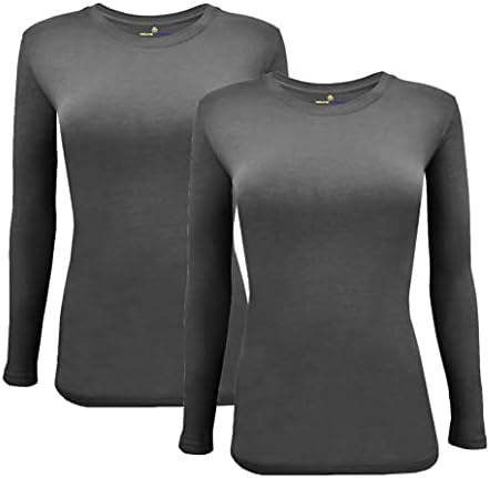 Doğal Üniforma kadın Altında Fırçalama Tee Ekip Boyun Uzun Kollu T-Shirt 2'li Paket - Çoklu 2'li paket