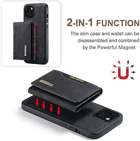 iPhone 14, DG ile Uyumlu Cüzdan Kılıfı.MING Premium Deri telefon kılıfı arka kapak Manyetik Ayrılabilir Üç Katlı Cüzdan kart