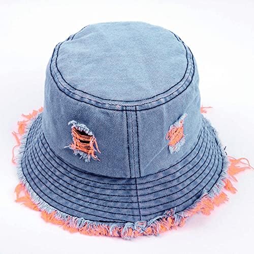 Vintage Balıkçı Kap Packable Yetişkin Kova Şapka Jean Yıkanmış Denim Delik Gençler Kadınlar Yıpranmış Yırtık Açık Güneş Kova
