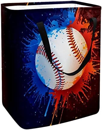 Beyzbol Mavi ve Kırmızı Baskı Katlanabilir Çamaşır Sepeti, 60L Su Geçirmez çamaşır sepetleri Çamaşır Kutusu Giysi Oyuncak