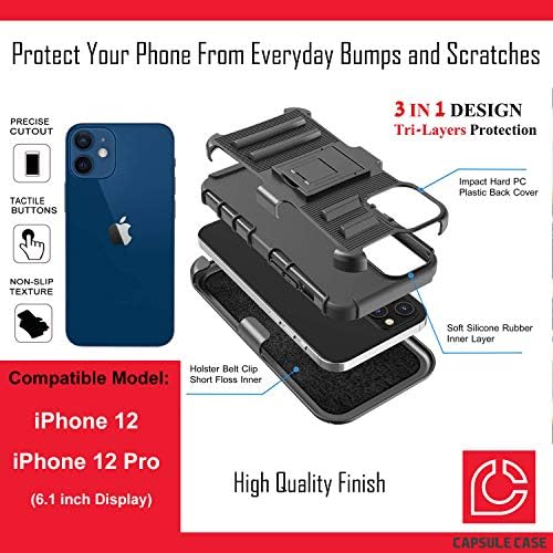 iPhone 12 ile Uyumlu Ohiya Kılıfı [Askeri Sınıf Koruma Darbeye Dayanıklı Kickstand Kılıf Koruyucu Siyah Kılıf Kapak] iPhone