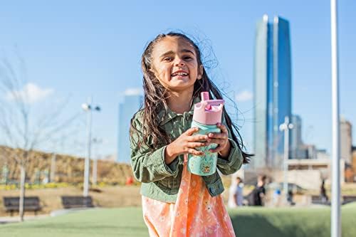Basit Modern Çocuk Su Şişesi ile Hasır Kapak | Yalıtımlı Paslanmaz Çelik Kullanımlık Tumbler Toddlers için, Kız, Erkek |