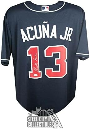 Ronald Acuna Jr Tam Adı İmzalı Braves Donanma Nike Beyzbol Forması - JSA COA-İmzalı MLB Formaları