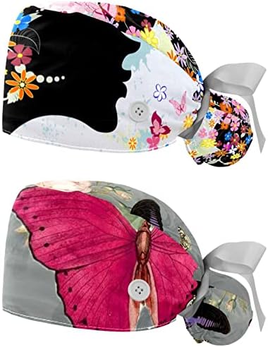 2 Parça ile Pembe Peri Kelebek Kız Çiçek Çalışma Kap Düğmeleri ile, ayarlanabilir Kabarık Şapka ile At Kuyruğu Tutucu