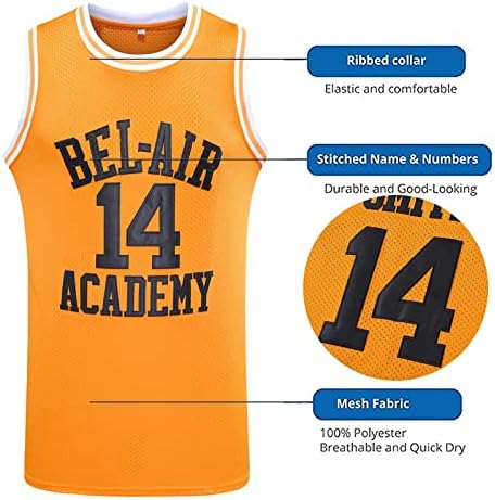 Basketbol Forması erkek Spor Gömlek: 14 Taze Prens Bel Air Akademisi Basketbol Formaları Erkekler Kadınlar için Erkek